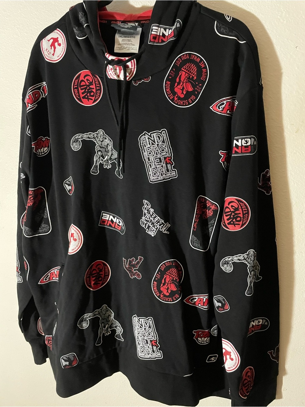 And1 Black Hoodie with Red and White Graphic Logos